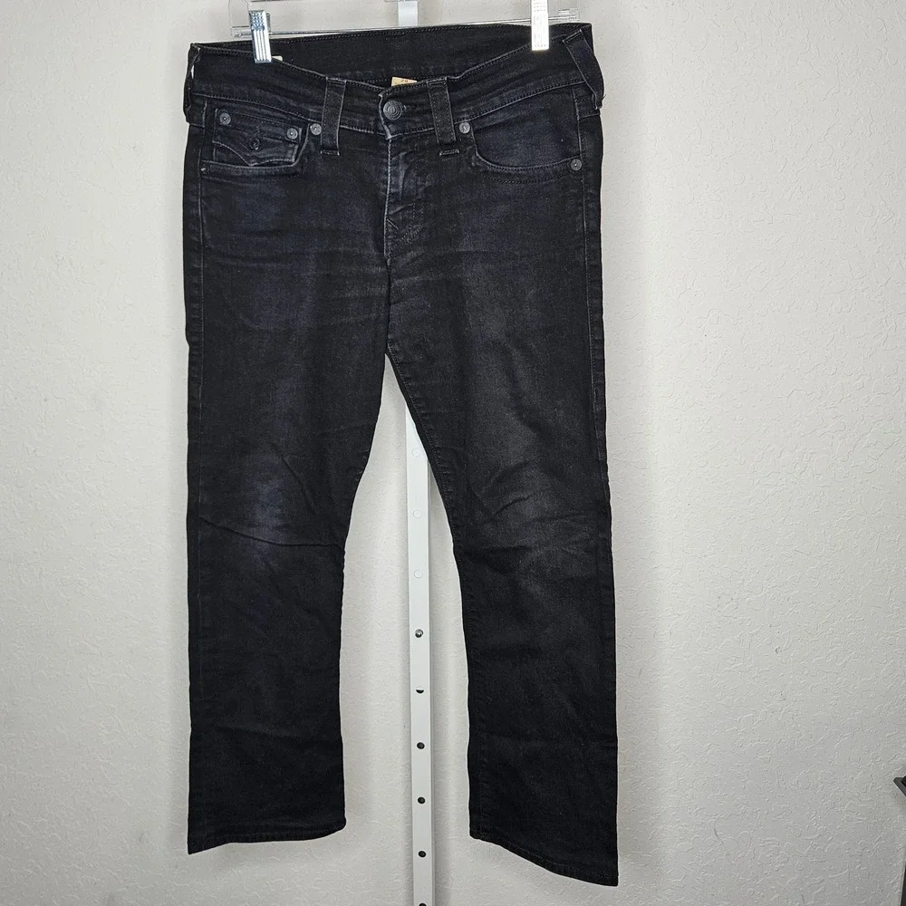 True Religion Ricky Relaxed Straight Jeans Mens 29 Black Made in USA Horseshoe